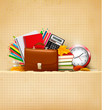 Background with school supplies and old paper