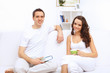Young happy couple at hone together s
