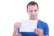 Photo: Portrait of a handsome man, with blank card in hand Portrait of a handsome man, with blank card in hand