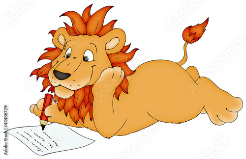 Illustration: Löwe, schreiben, Brief, Hausaufgaben Löwe, schreiben, Brief, Hausaufgaben
