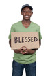 Man Holding Sign that says Blessed