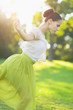 Young woman dancing in forest
