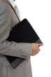 A cropped picture of a businessman carrying a folder.