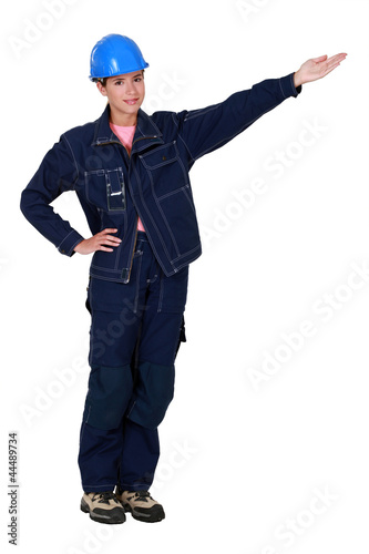 Photo: Traffic guard pointing out the way Traffic guard pointing out the way