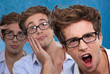 shots of young man with glasses