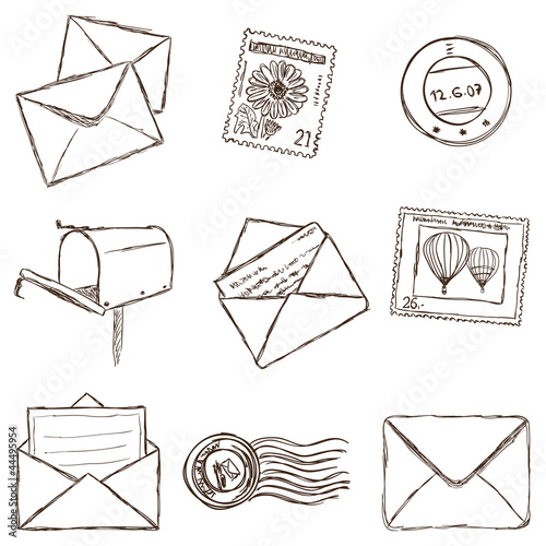 Vector: Illustration of mailing icons - sketch style Illustration of mailing icons - sketch style