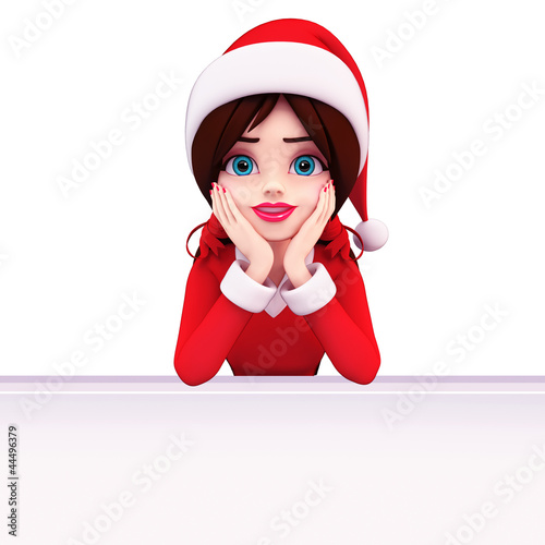 Illustration: santa girl smiling with white sign santa girl smiling with white sign