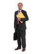 mature businessman holding folders and a briefcase