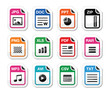 File type icons as labels set - zip, pdf, jpg, doc