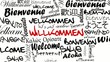 Willkommen Internationale schwarz weiß animierte Worten cloud