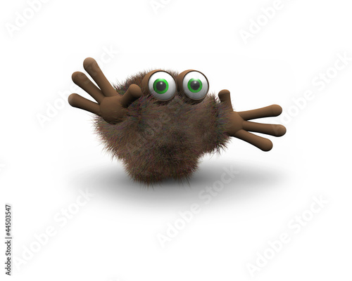 Illustration: Brown furry puppet with green eyes isolated on white background Brown furry puppet with green eyes isolated on white background