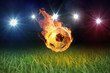 Fussball in Flammen auf Spielfeld 3D
