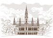 Vector drawing of Town Hall in Vienna, Austria