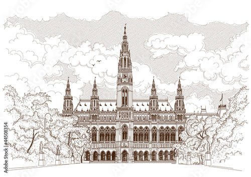 Vector: Vector drawing of Town Hall in Vienna, Austria Vector drawing of Town Hall in Vienna, Austria