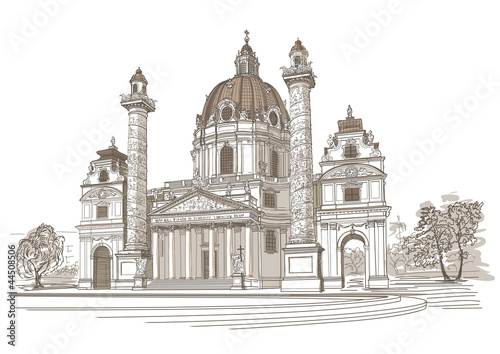 Vector: Vector drawing of Karlskirche in Vienna, Austria Vector drawing of Karlskirche in Vienna, Austria