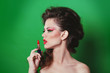 Beauty Girl with red lipstick. Fashion Art Woman Portrait