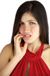 Beautiful female model suffering paing because of toothache