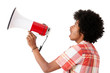 Afro man screaming with a megaphone