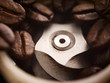 Close up of coffee beans in grinder
