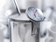 Close up of temperature gauge on milk frother
