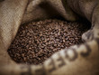 Coffee beans in burlap sack