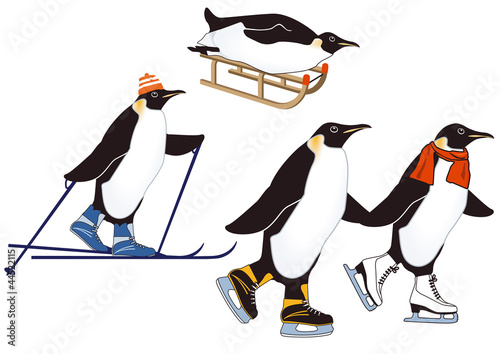 Vector: Pinguine beim Winterspor Pinguine beim Winterspor