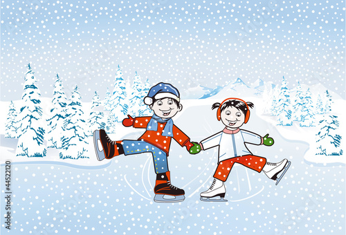 Vector: Schlittschuhlaufende Kinder Schlittschuhlaufende Kinder