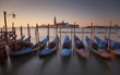 Moored gondolas in Venice, Italy