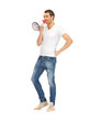 handsome man with megaphone