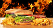 Menú de hamburguesas en barbacoa.