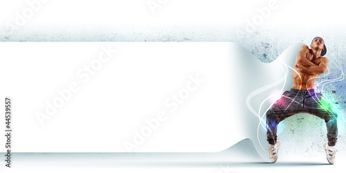 Photo: young man dancing hip hop with color lines young man dancing hip hop with color lines