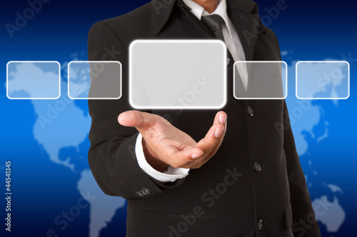 Photo: Screen Button Interface on Business hand Screen Button Interface on Business hand