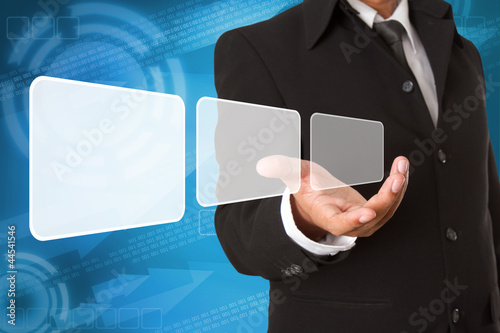 Photo: Screen Button Interface on Business hand Screen Button Interface on Business hand