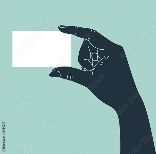 Illustration: hand showing blank business card hand showing blank business card
