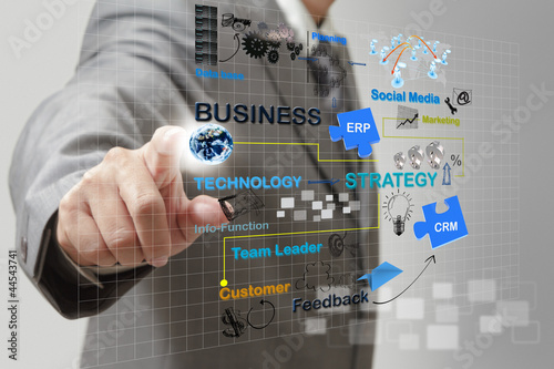 Photo: businessman point on business process businessman point on business process