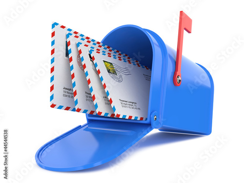 Illustration: Blue Mailbox with Mails Blue Mailbox with Mails