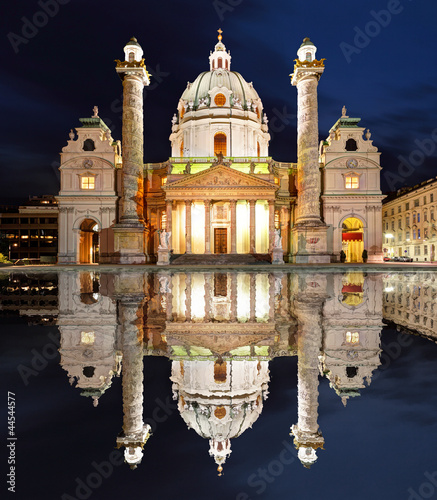 Photo: Vienna at night - St. Charles's Church - Austria Vienna at night - St. Charles's Church - Austria