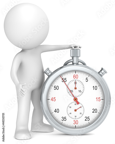 Illustration: Stopwatch. 3D little human character with a Stopwatch. Stopwatch. 3D little human character with a Stopwatch.