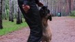 Young woman plays with a dog