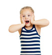 Little girl kid surprised with hands on her face isolated on whi