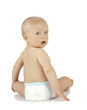 Photo: Baby Sitting turned around on white background Baby Sitting turned around on white background