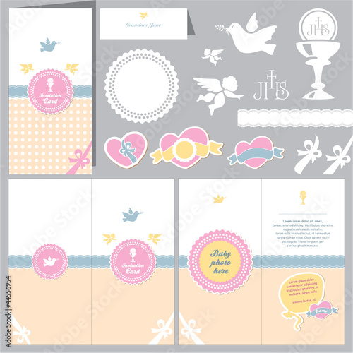 Vector: Baptism invitation. Christening card. First communion. Baptism invitation. Christening card. First communion.