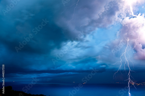 Photo: Positive lightning over the sea Positive lightning over the sea