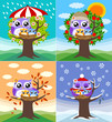 Vector: owls in four seasons owls in four seasons