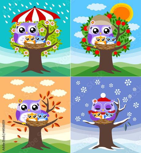Vektor: owls in four seasons owls in four seasons