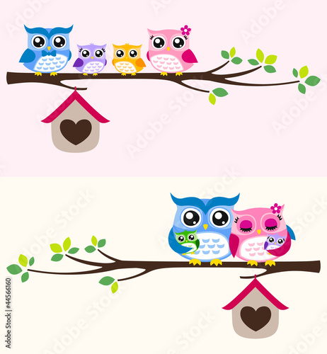 Vector: happy owl family happy owl family