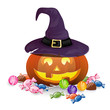 Vector Illustration of a Halloween Pumpkin with Candies