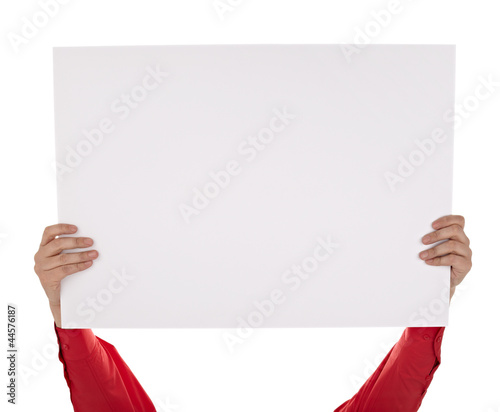 Photo: man in shirt holding blank sign man in shirt holding blank sign