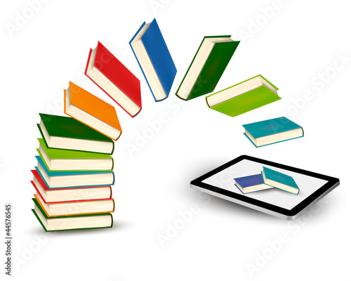 Vector: Books flying in a tablet Vector illustration Books flying in a tablet Vector illustration