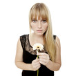 young beautiful blond haired girl plays he loves me